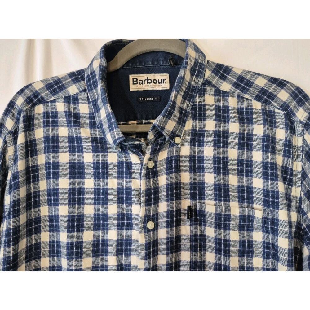 Barbour Theo Bramwell Tailored Fit Cotton Flannel Check Shirt Blue Large